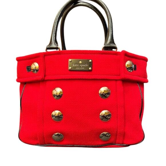 Kate Spade Red Wool Shoulder Bag Women\'s Handbag Gold Accents